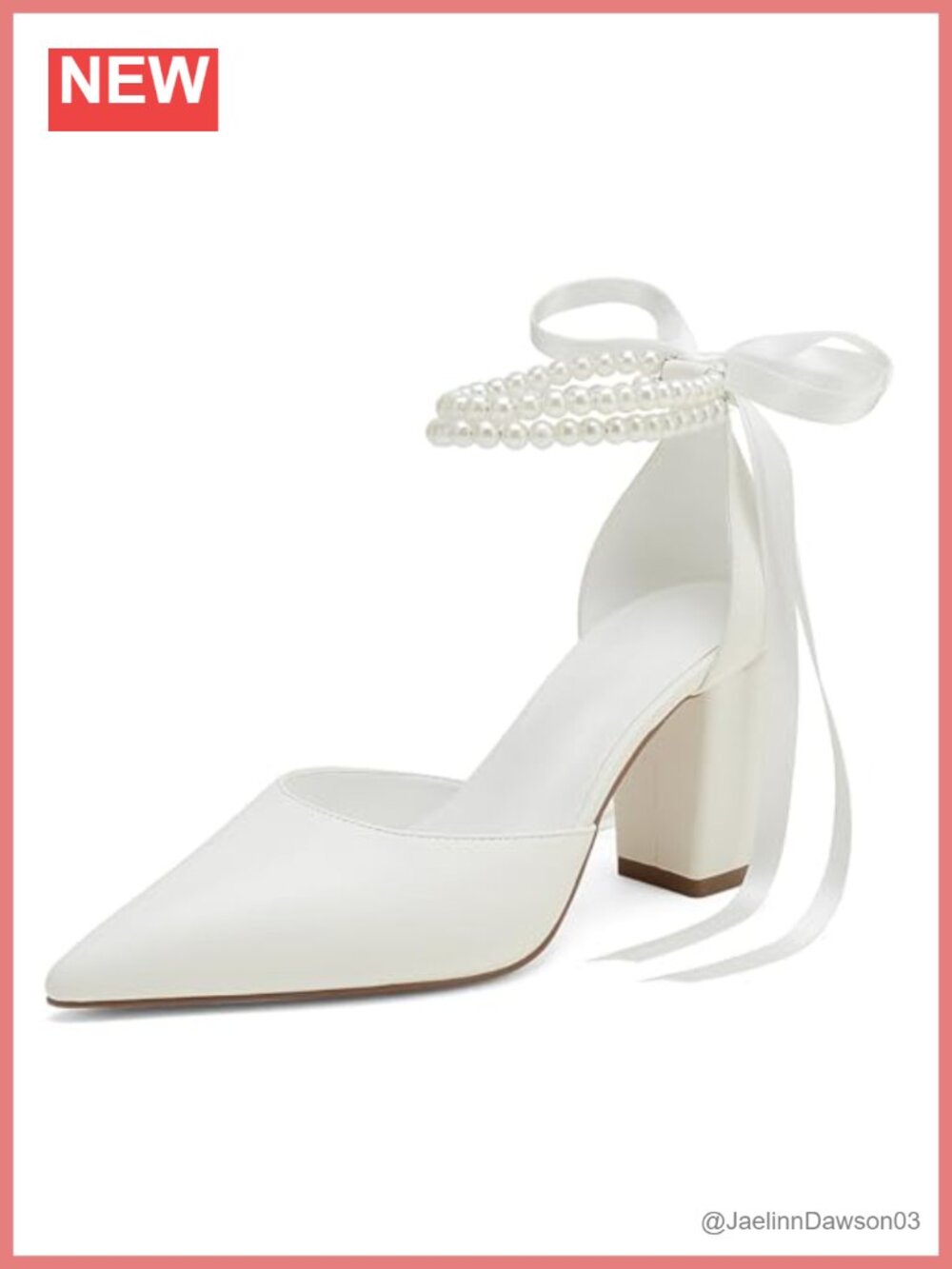 Pearl Embellished Satin Heels with Bow Chunky Block Heels for Women Wedding